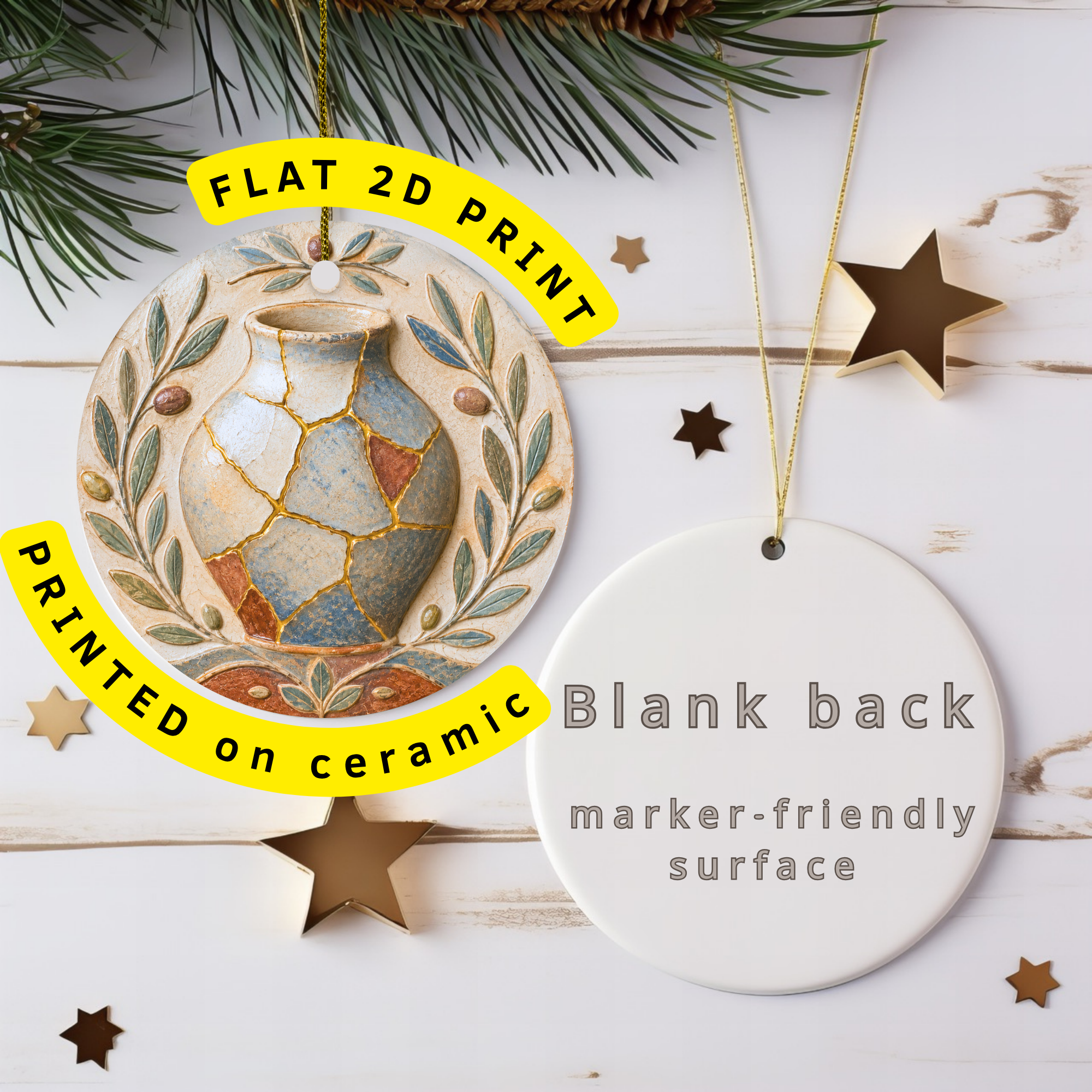 Kintsugi Olive Vase Ceramic Ornament – Mediterranean Folk Relief Decor
