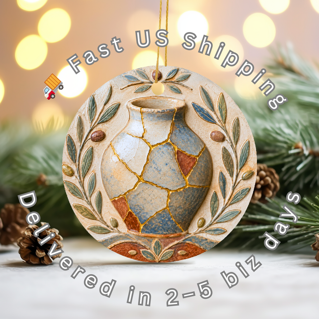 Kintsugi Olive Vase Ceramic Ornament – Mediterranean Folk Relief Decor