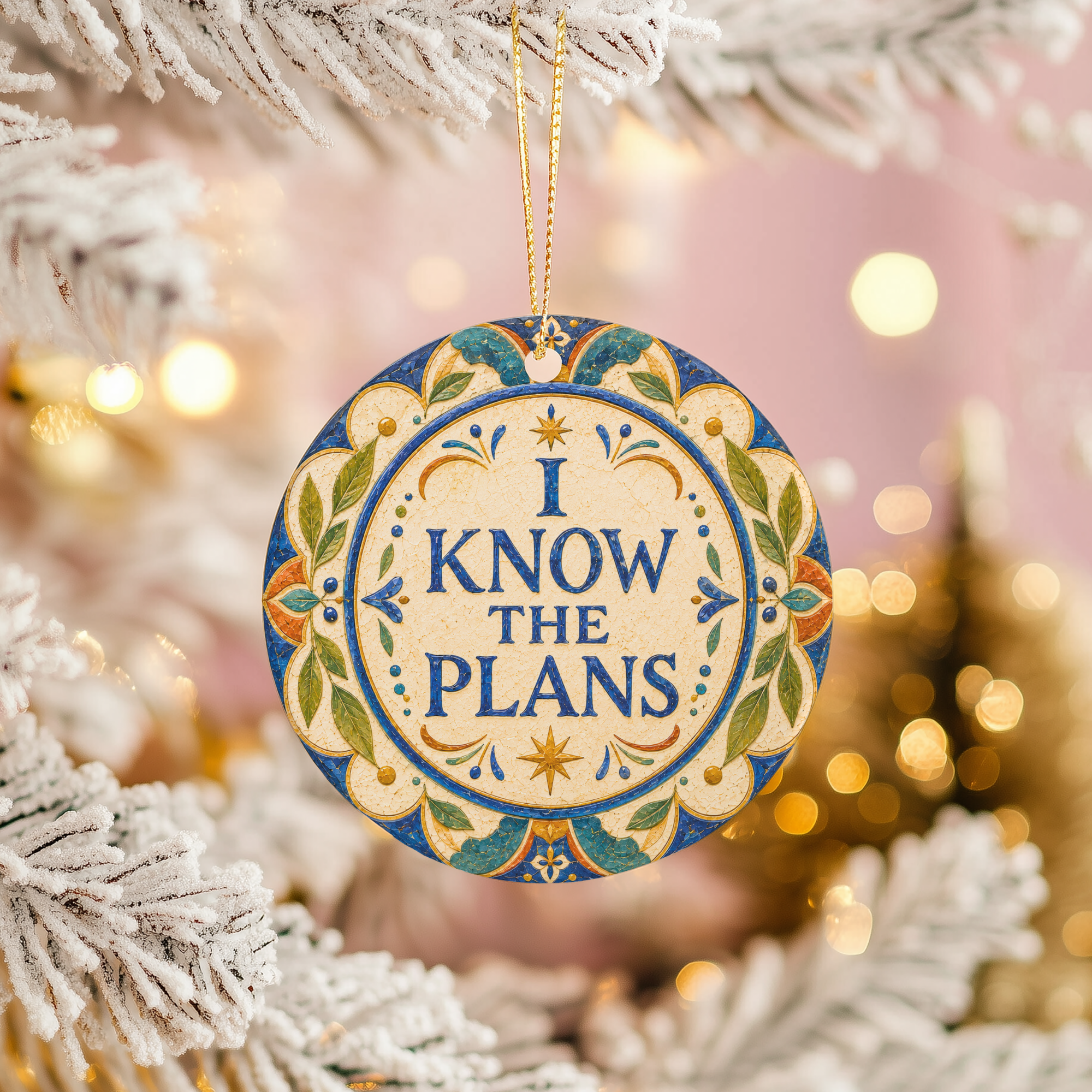 I Know the Plans Ceramic Ornament – Folk Star Lettering Decor