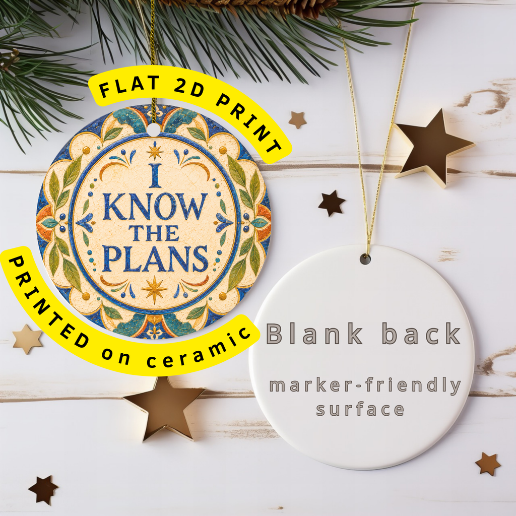 I Know the Plans Ceramic Ornament – Folk Star Lettering Decor