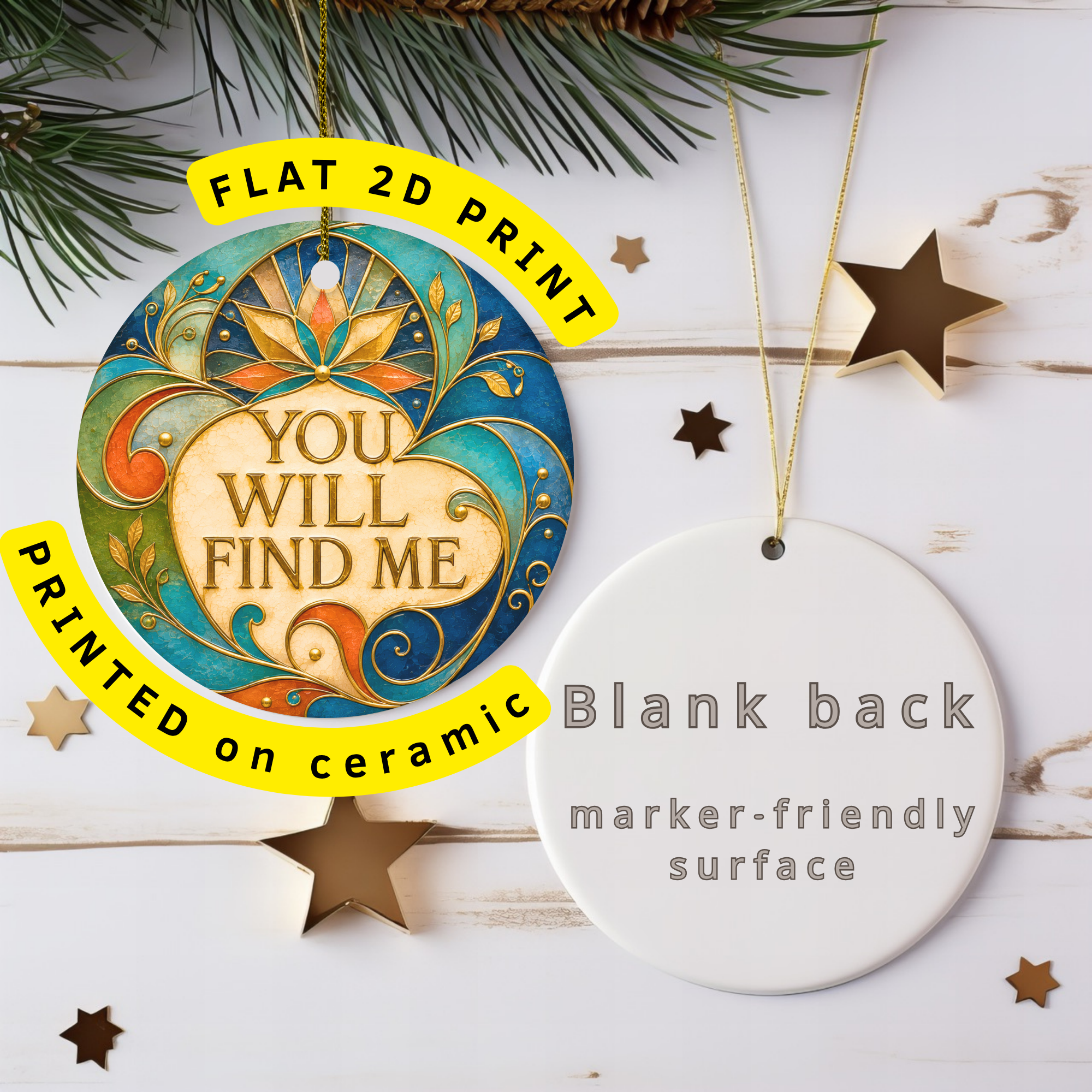 You Will Find Me Ceramic Ornament – Art Nouveau Lotus Decor