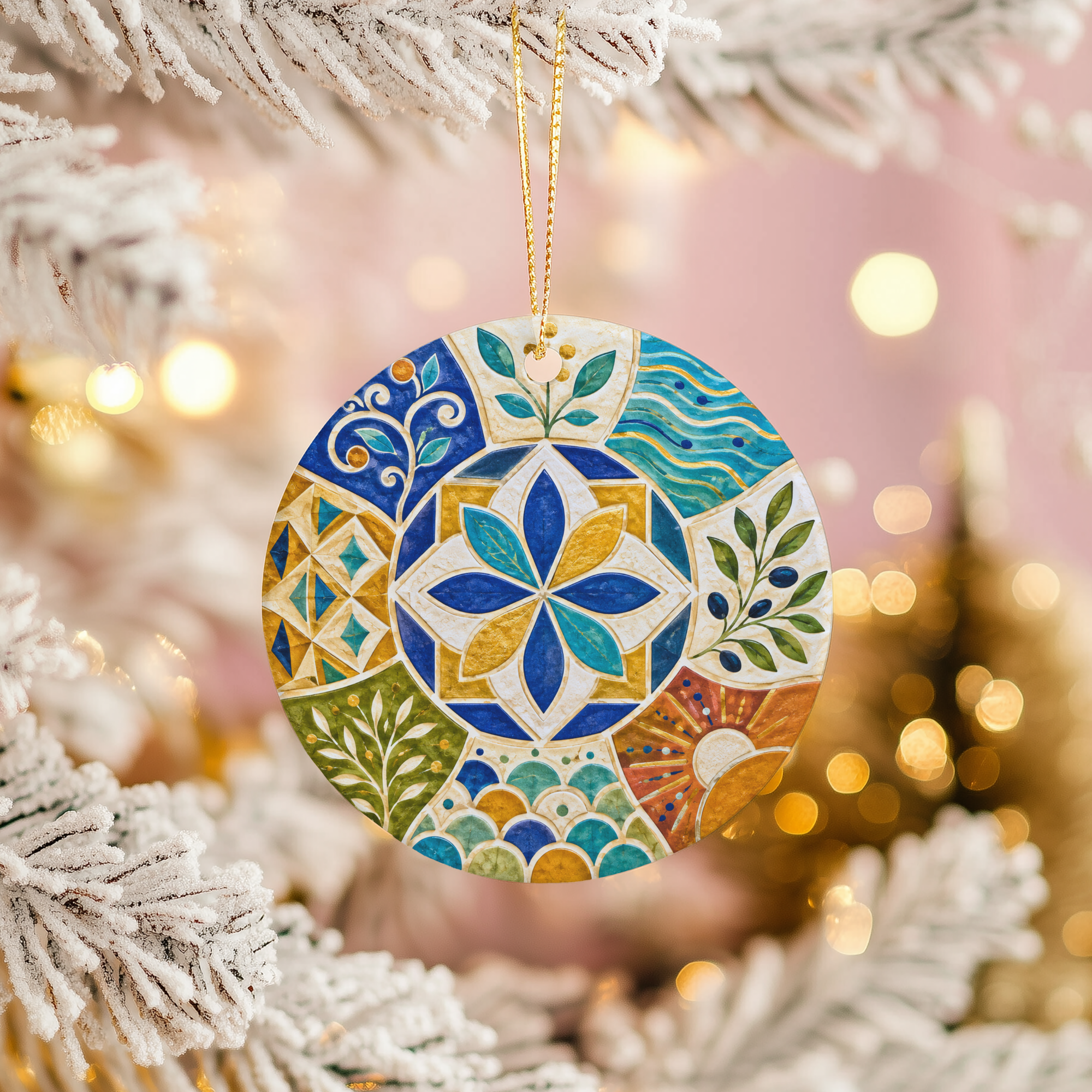 Mediterranean Tile Star Ceramic Ornament – Olive Sun Water Mosaic Decor