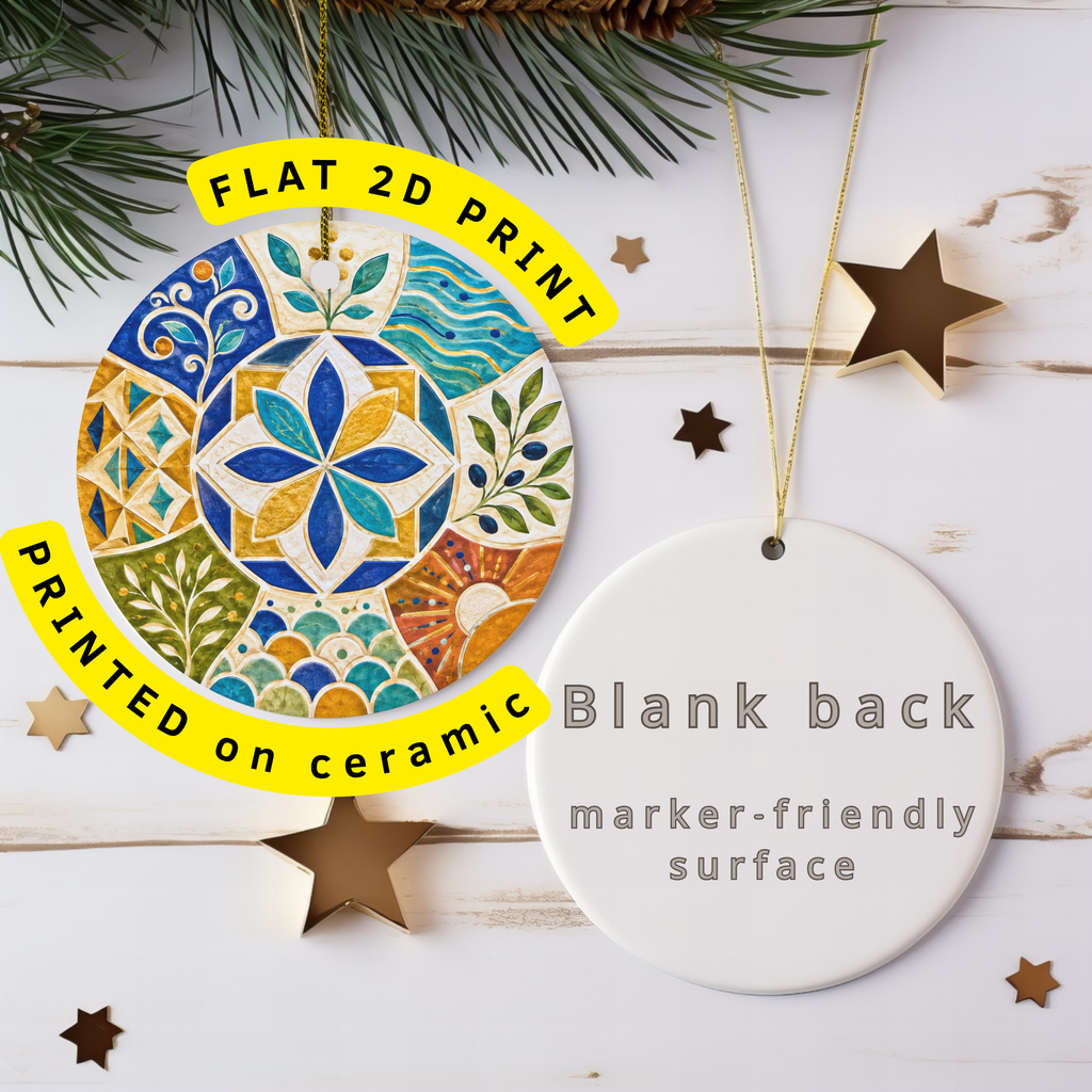 Mediterranean Tile Star Ceramic Ornament – Olive Sun Water Mosaic Decor
