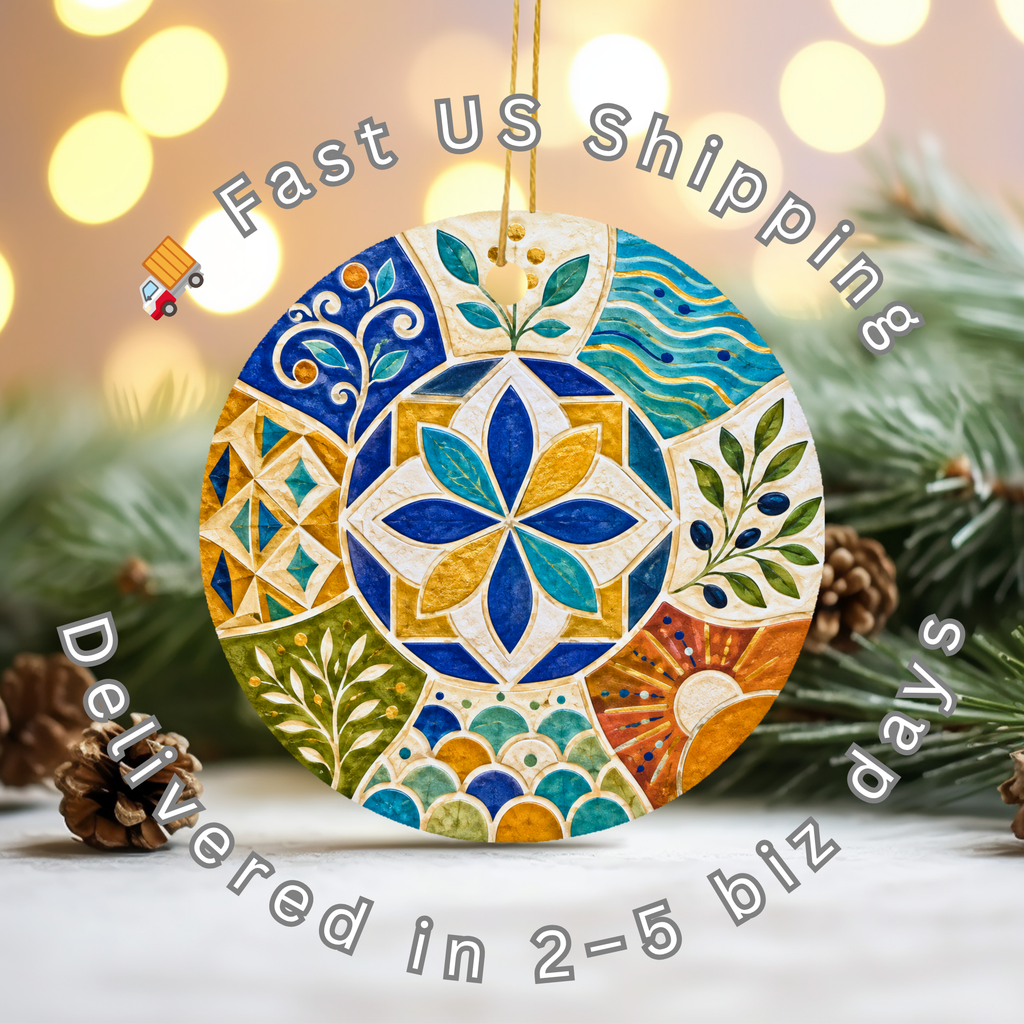 Mediterranean Tile Star Ceramic Ornament – Olive Sun Water Mosaic Decor