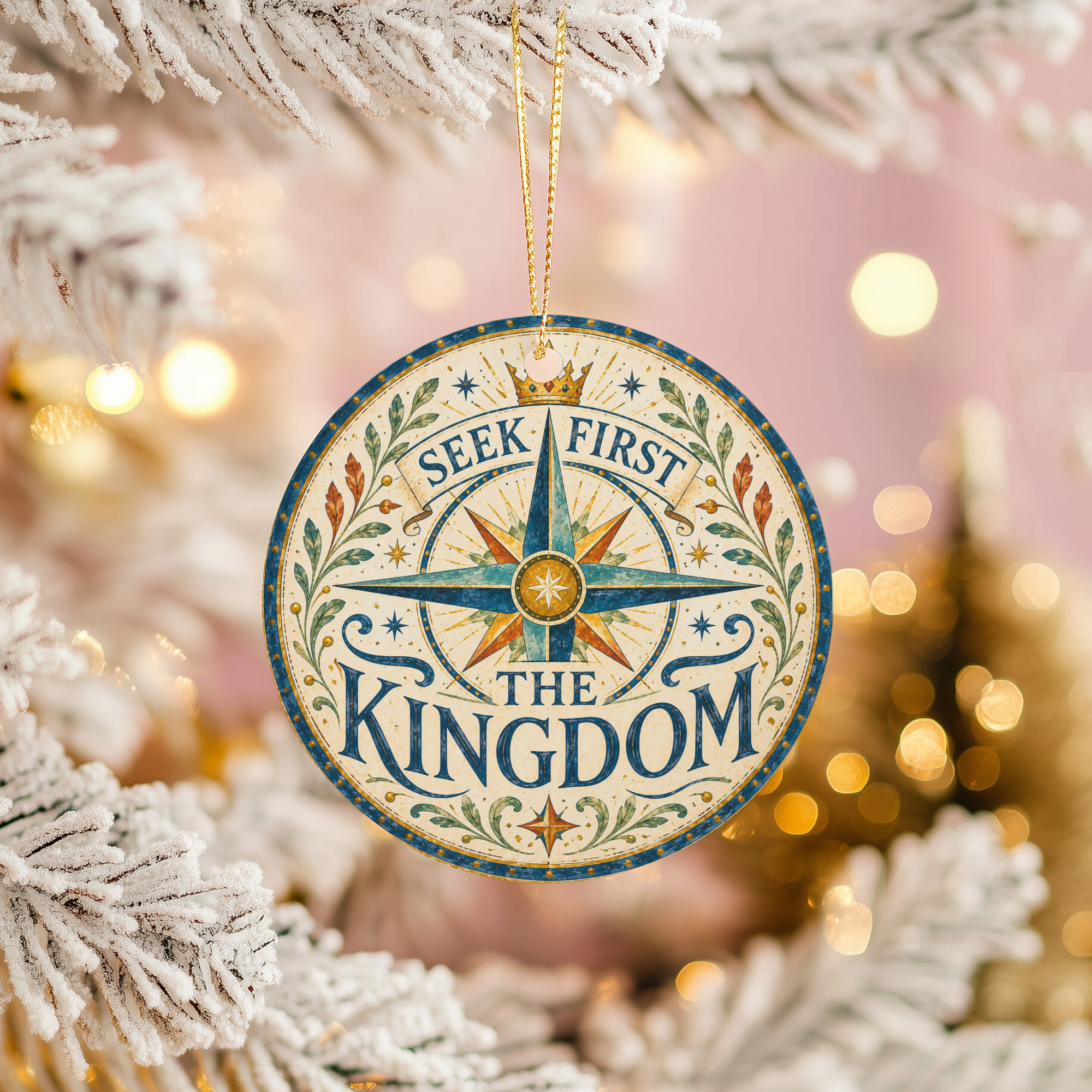 Seek First the Kingdom Ceramic Ornament – Compass Star Crown Decor