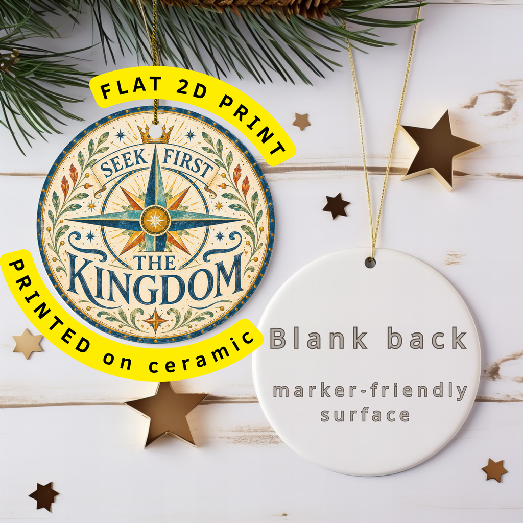Seek First the Kingdom Ceramic Ornament – Compass Star Crown Decor