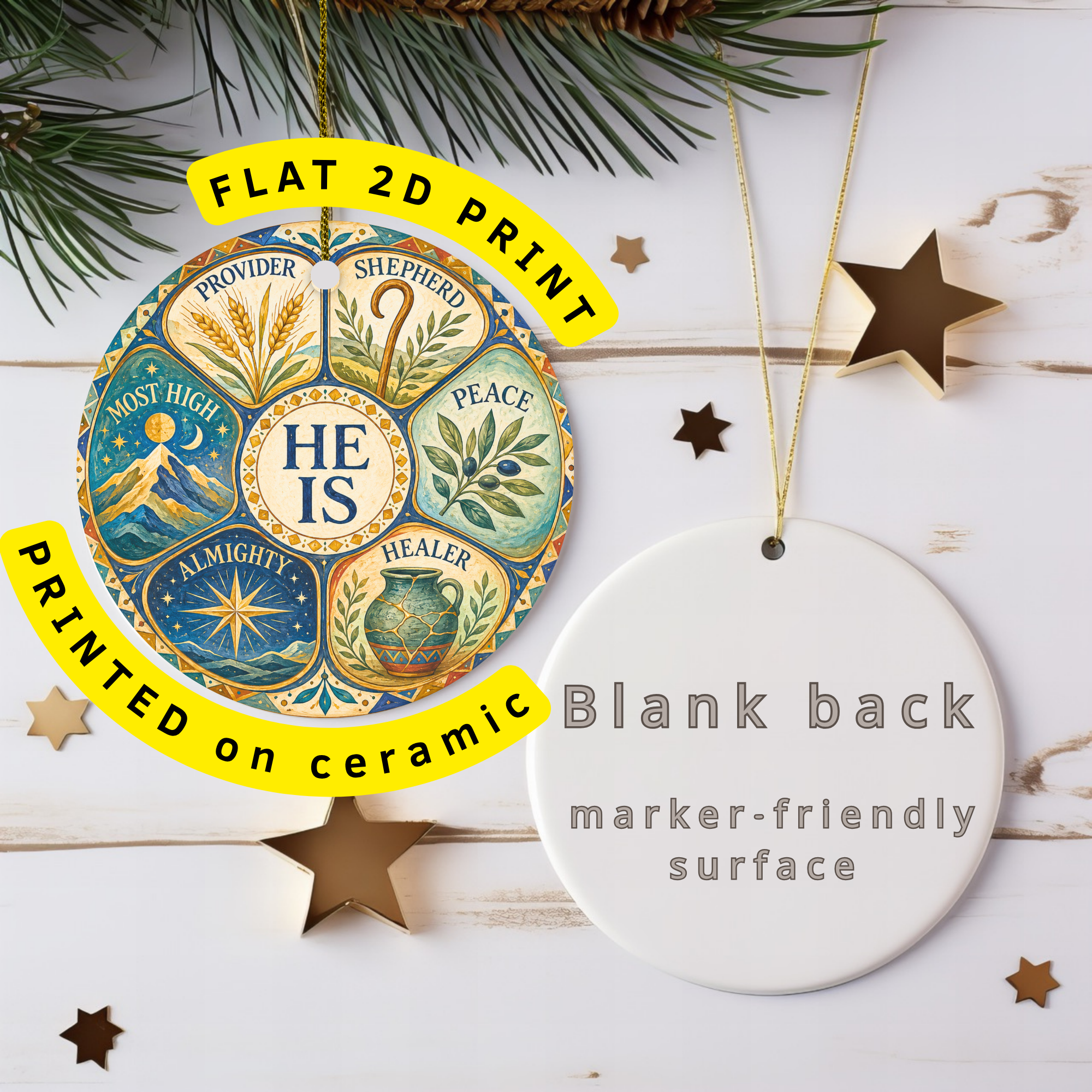 HE IS Names of God Ceramic Ornament | Christian Faith