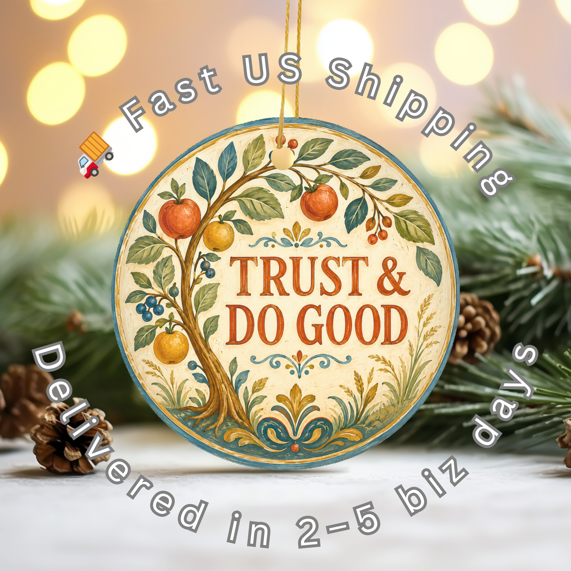 Trust and Do Good Ceramic Ornament | Psalm 37:3 Scripture Gift | Christian Decor