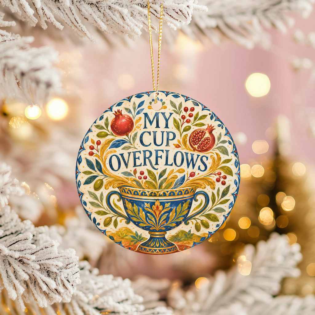 My Cup Overflows Ceramic Ornament | Psalm 23 Scripture Gift | Christian Decor