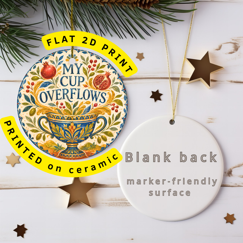 My Cup Overflows Ceramic Ornament | Psalm 23 Scripture Gift | Christian Decor