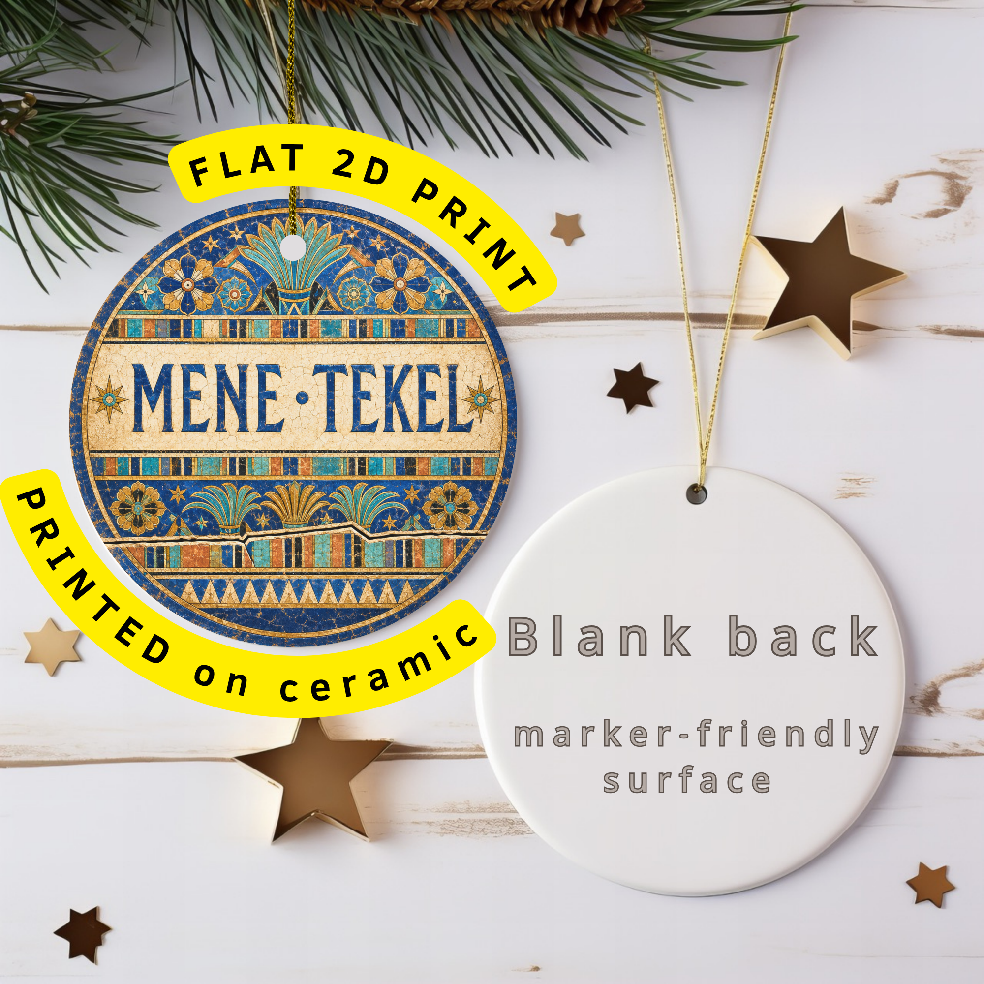 Mene Tekel Ceramic Ornament | Writing on the Wall Daniel 5 | Christian Gift
