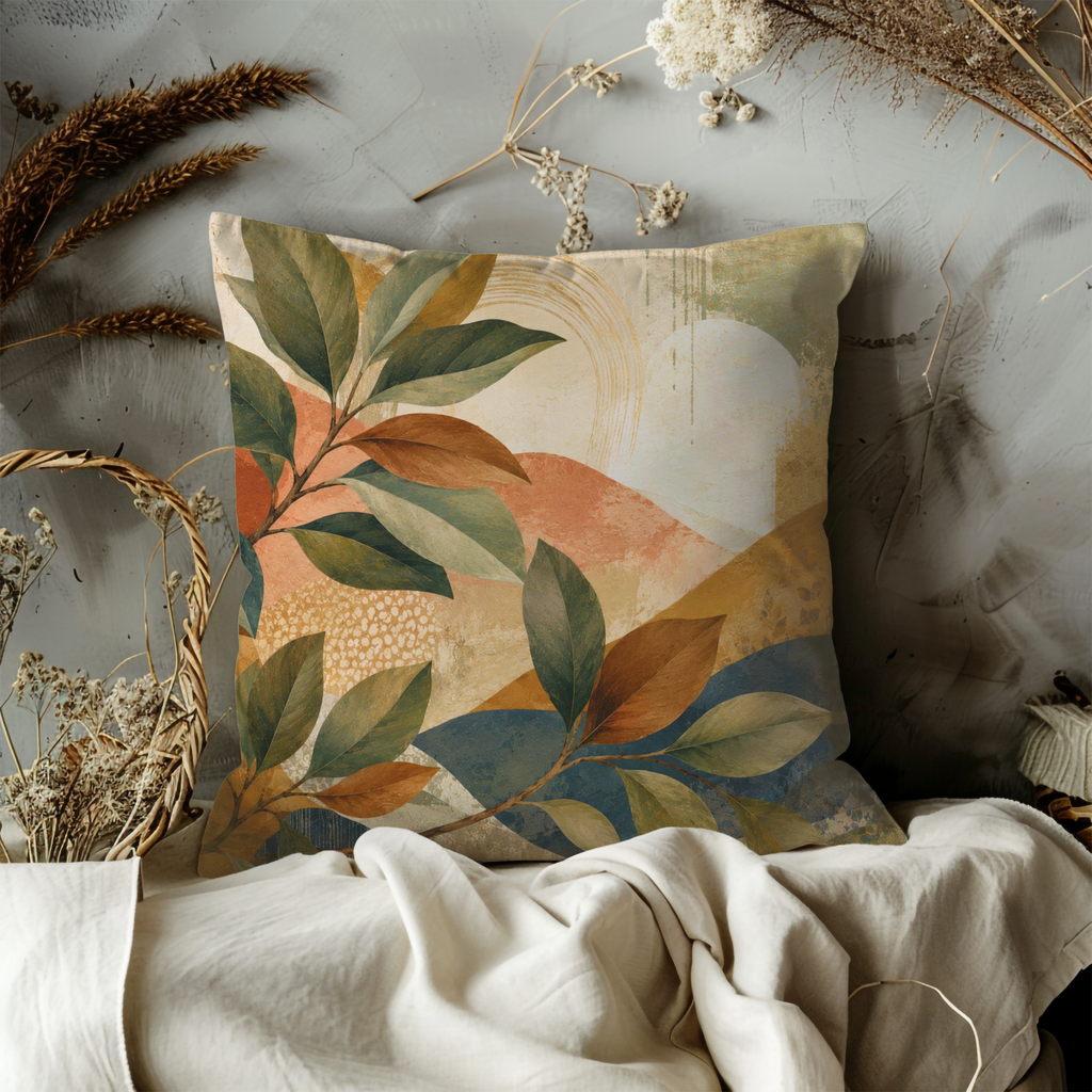 Bay Leaf Hills Pillow Cover | Abstract Botanical Art | Modern Decor