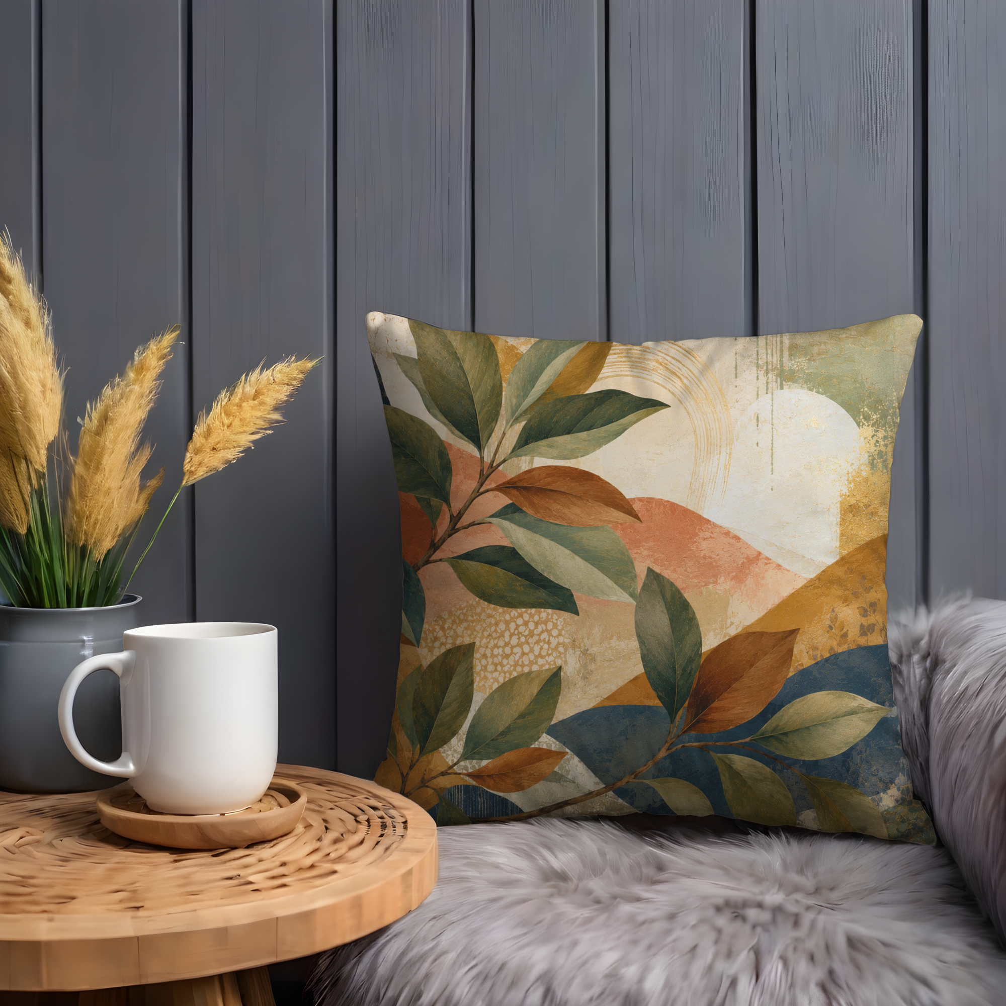 Bay Leaf Hills Pillow Cover | Abstract Botanical Art | Modern Decor