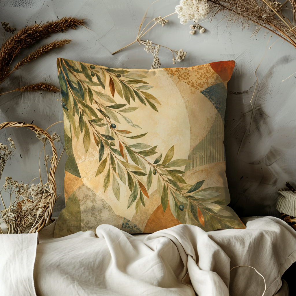 Olive Branch Moon Pillow Cover | Mediterranean Art | Modern Decor