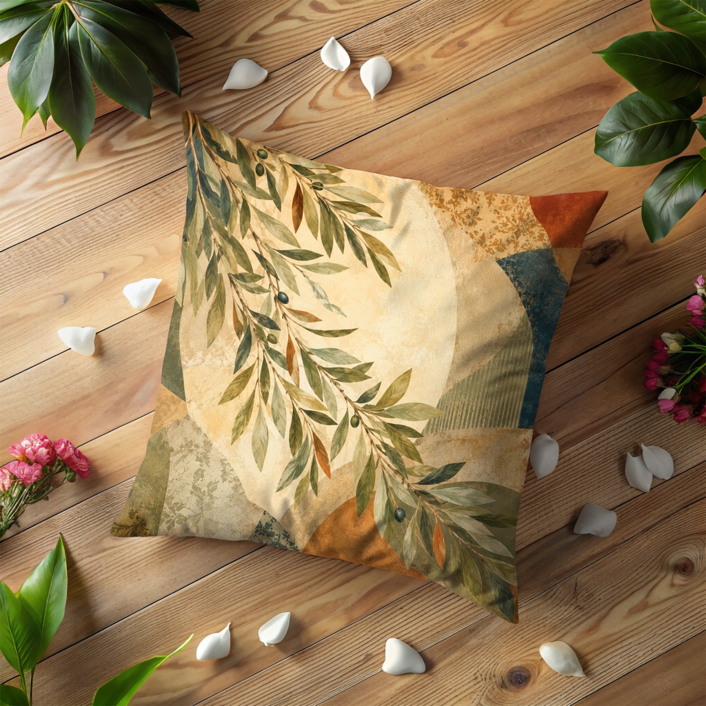 Olive Branch Moon Pillow Cover | Mediterranean Art | Modern Decor