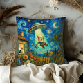Garden Gnome UFO Pillow Cover | Starry Garden Art | Whimsical Decor