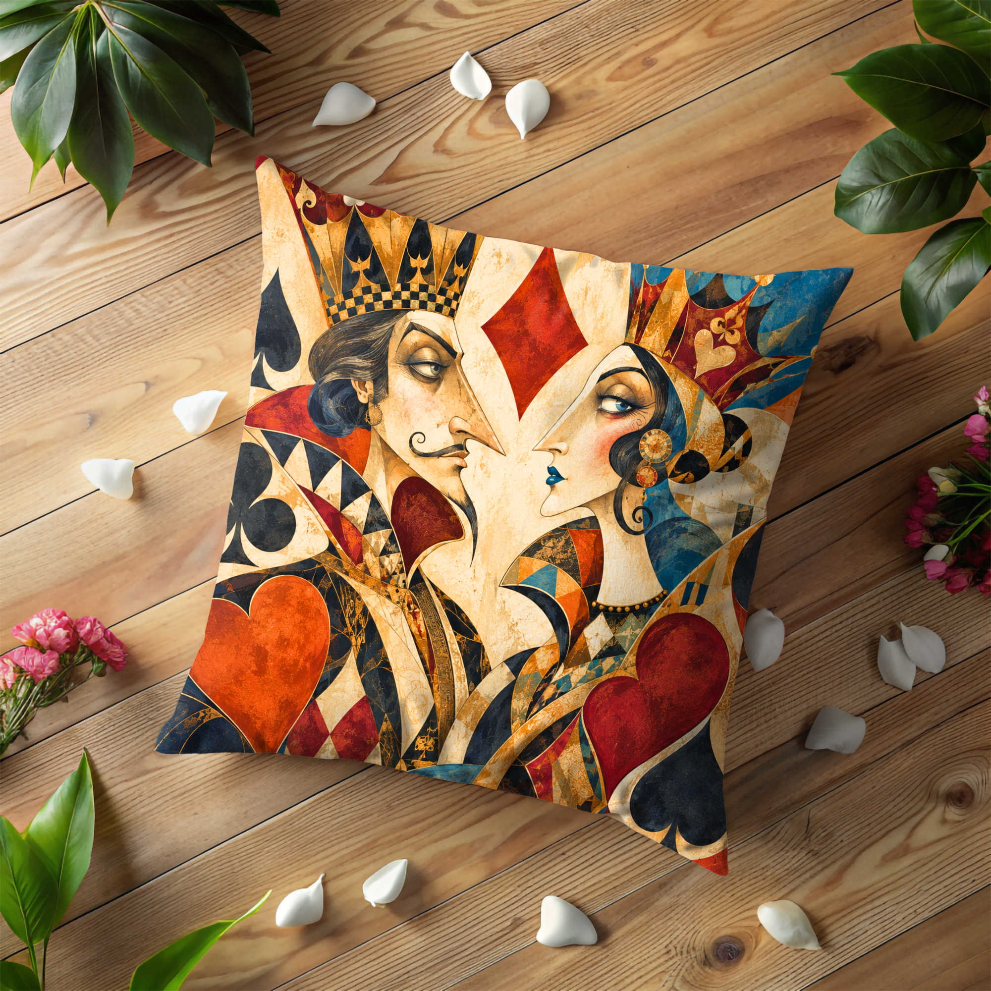 King Queen Cards Pillow Cover | Playing Card Art | Game Room Decor