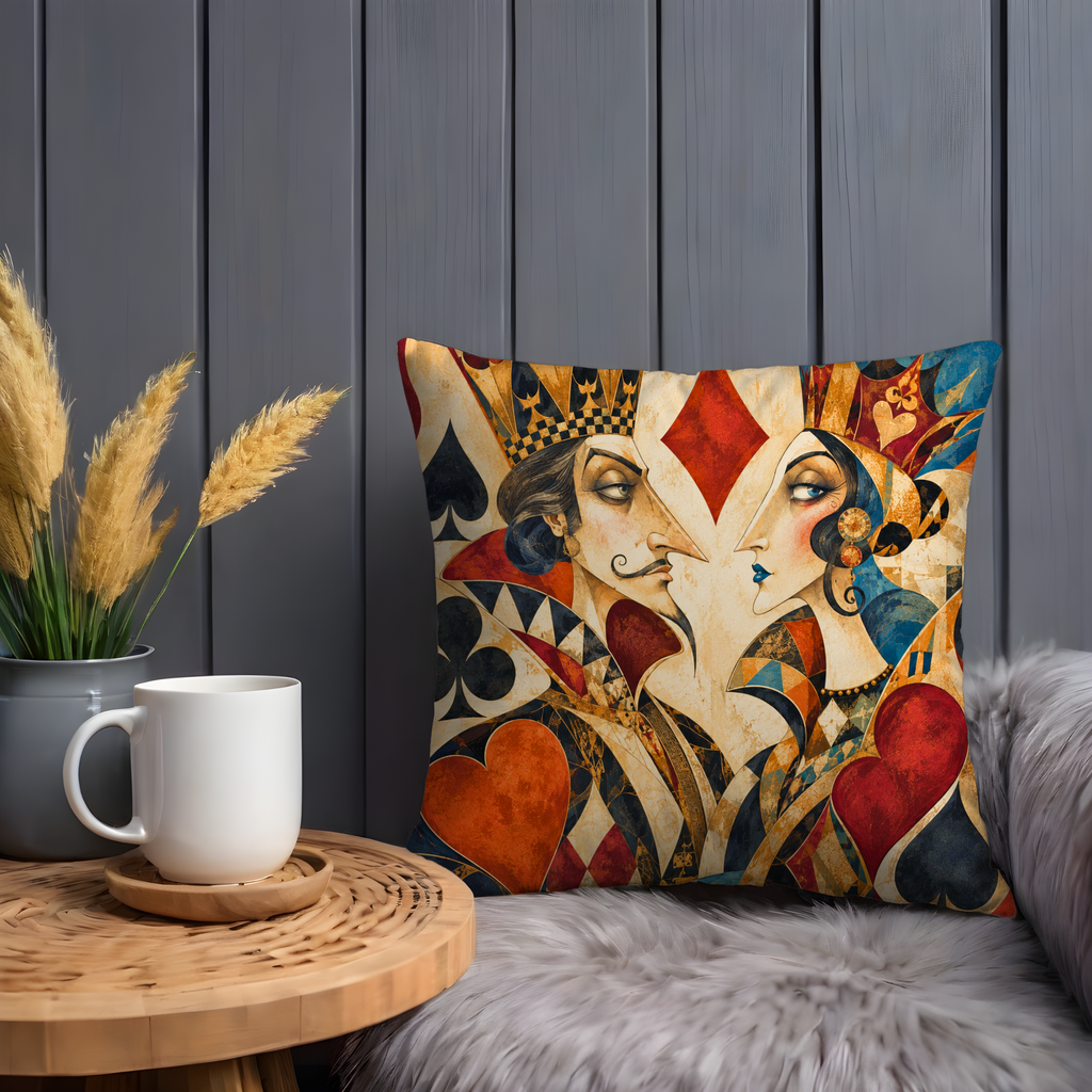 King Queen Cards Pillow Cover | Playing Card Art | Game Room Decor