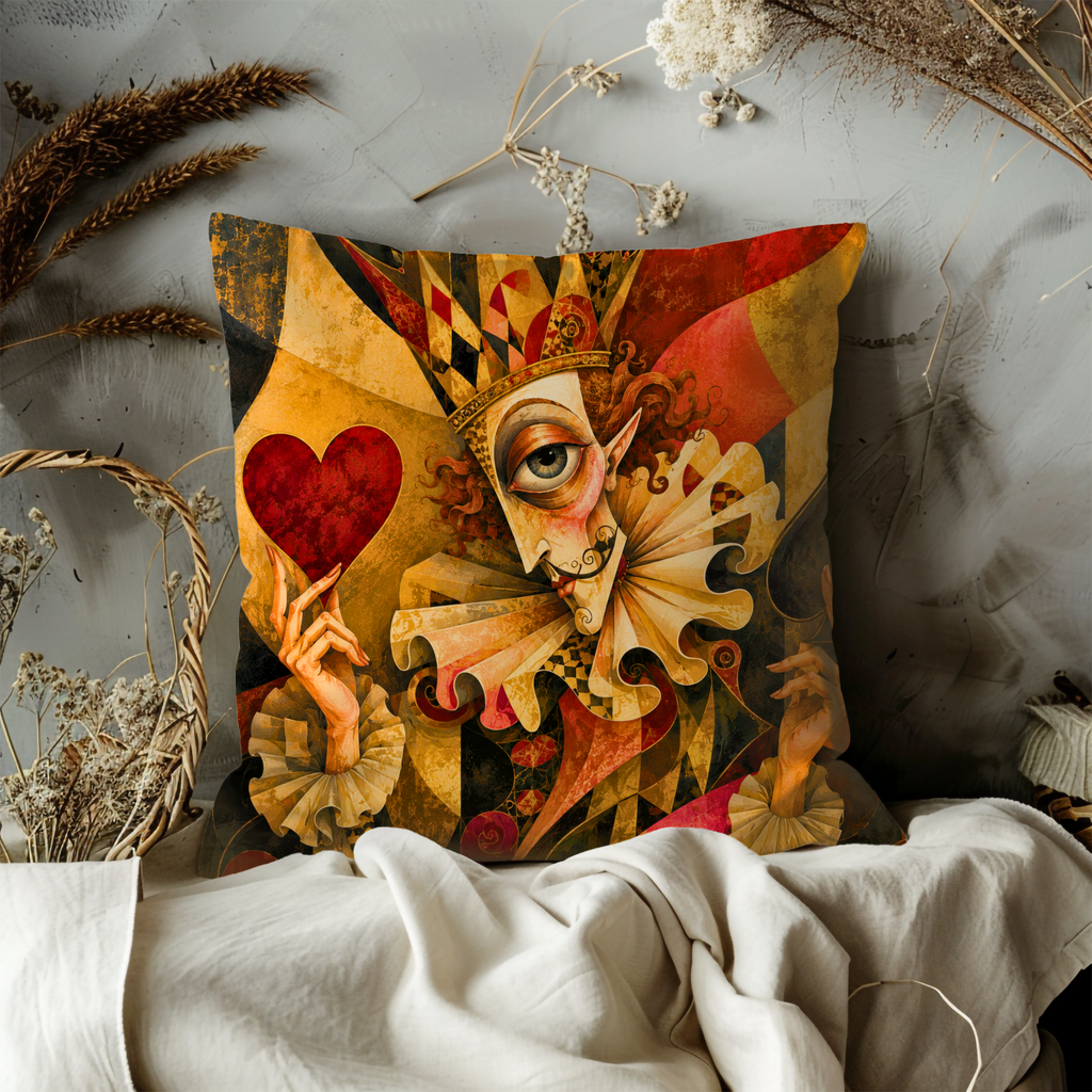 Jester Heart Spade Pillow Cover | Playing Card Art | Game Room Decor