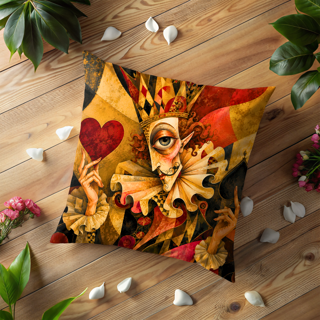 Jester Heart Spade Pillow Cover | Playing Card Art | Game Room Decor
