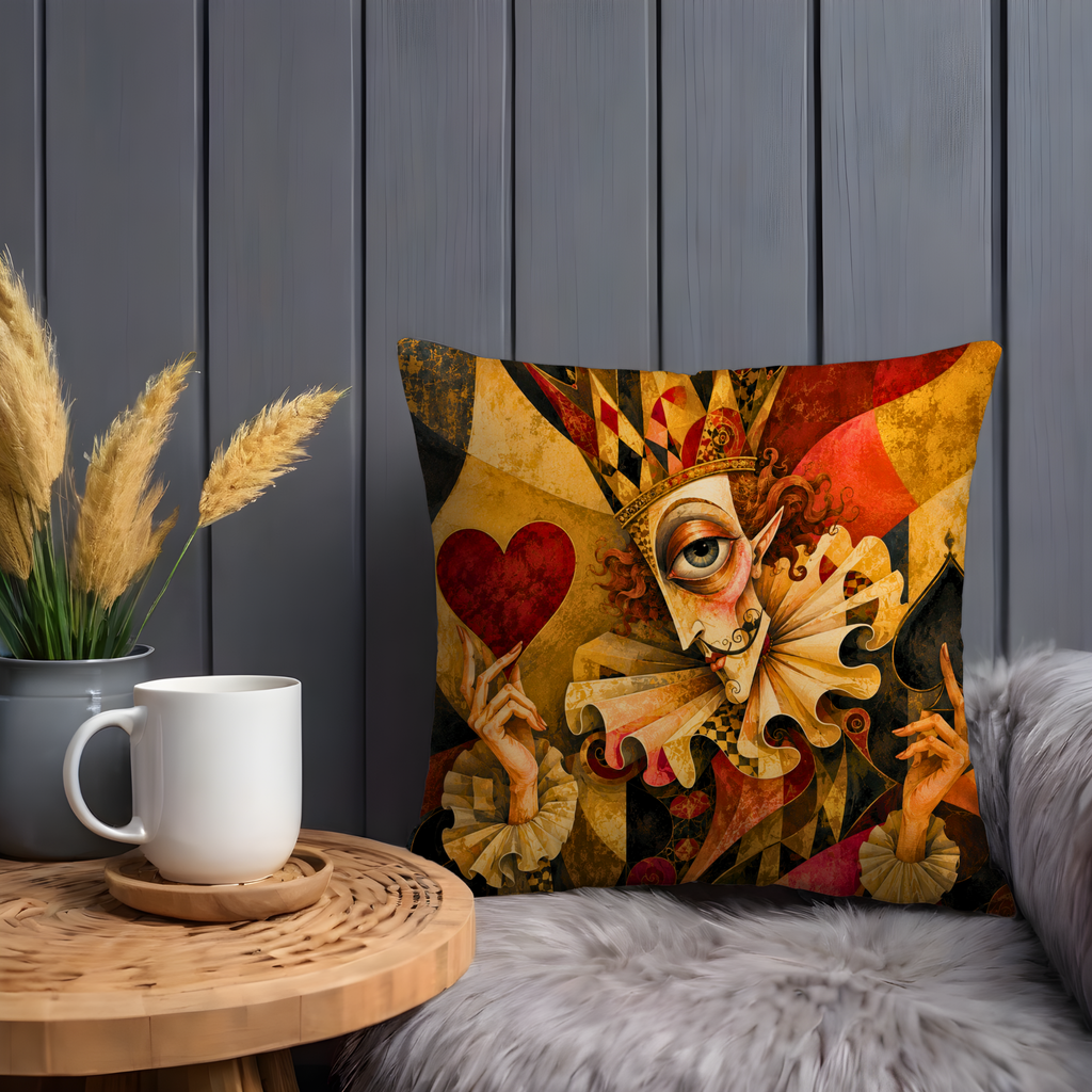 Jester Heart Spade Pillow Cover | Playing Card Art | Game Room Decor