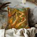 Woman and Fox Walking Pillow Cover | Enchanted Autumn Forest Twilight