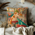 Retro Cat Pillow Cover | 1950s American Diner Interior