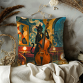 Cat Playing Double Bass Pillow Cover | Club at Night