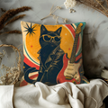 Black Jacket and Leather Pillow Cover | Abstract, Retro-style Background with a Sun-like Circle and Cosmic Elements