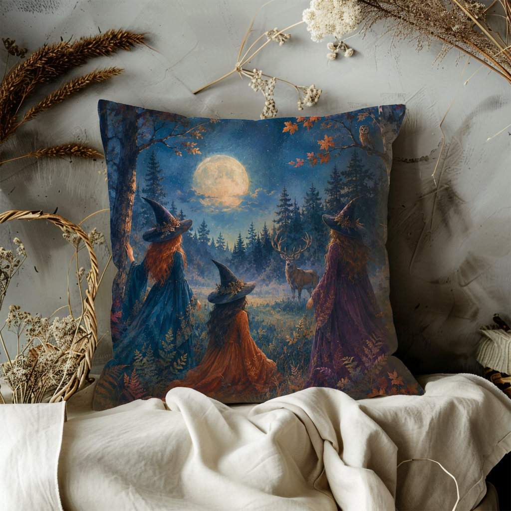 Stag and Antlered Pillow Cover | Forest at Night
