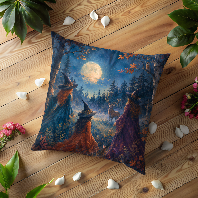 Stag and Antlered Pillow Cover | Forest at Night