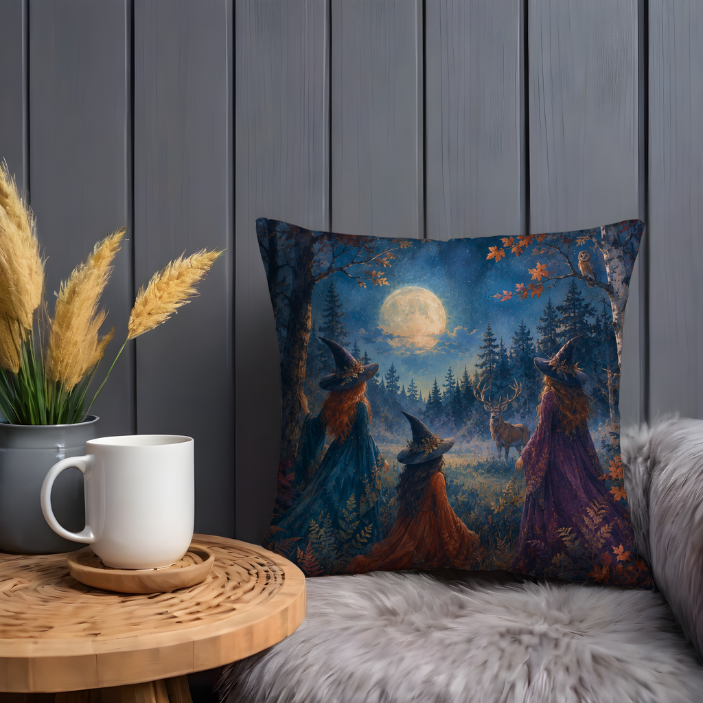 Stag and Antlered Pillow Cover | Forest at Night