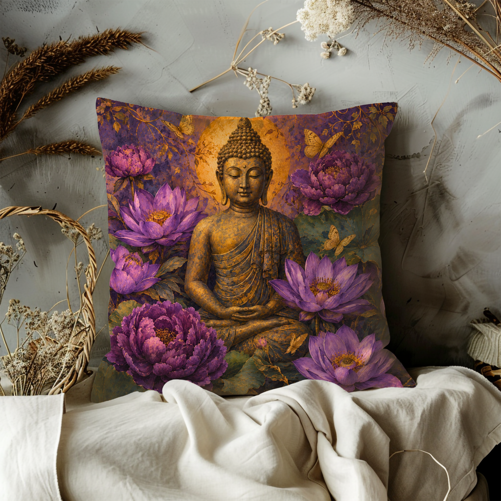 Buddha Statue Pillow Cover | Botanical Garden Setting