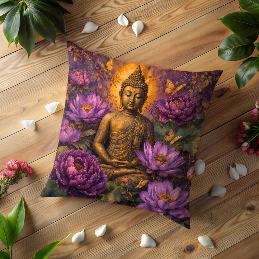 Buddha Statue Pillow Cover | Botanical Garden Setting