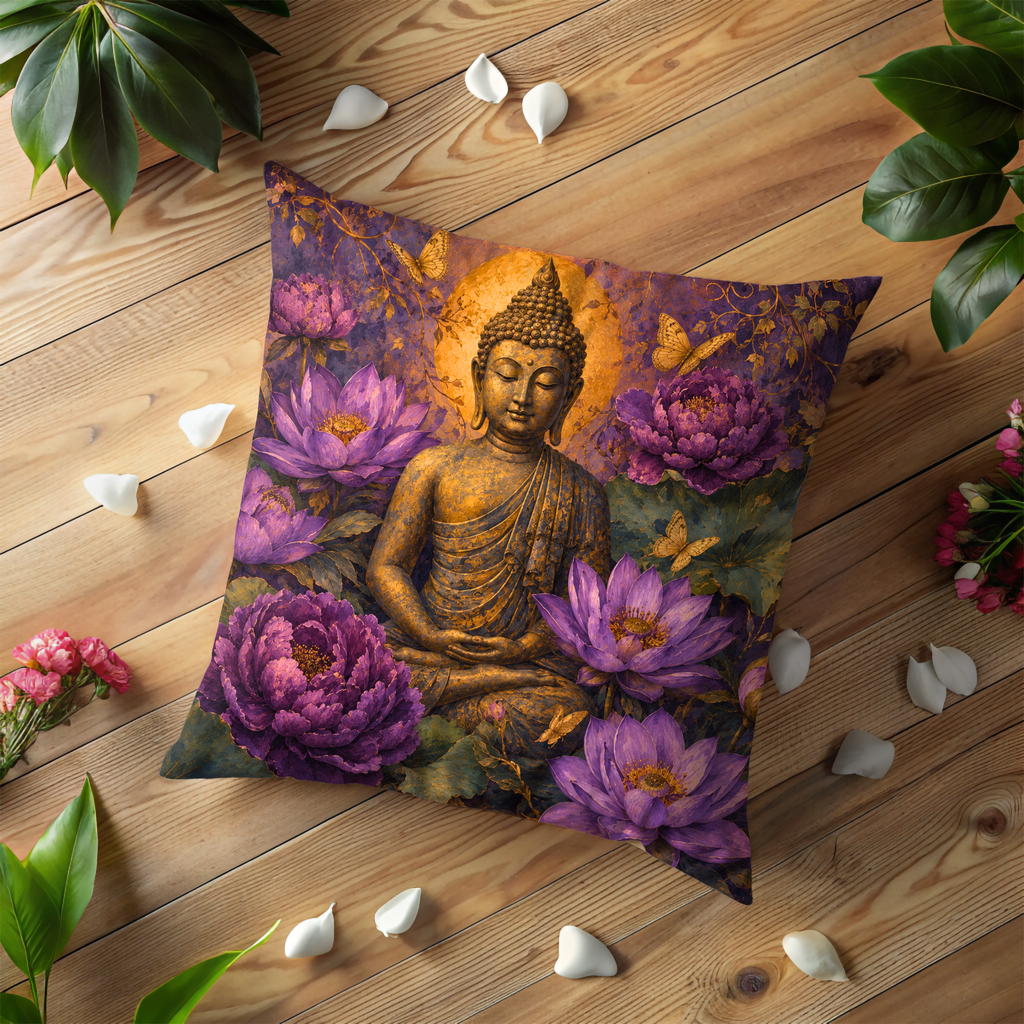 Buddha Statue Pillow Cover | Botanical Garden Setting