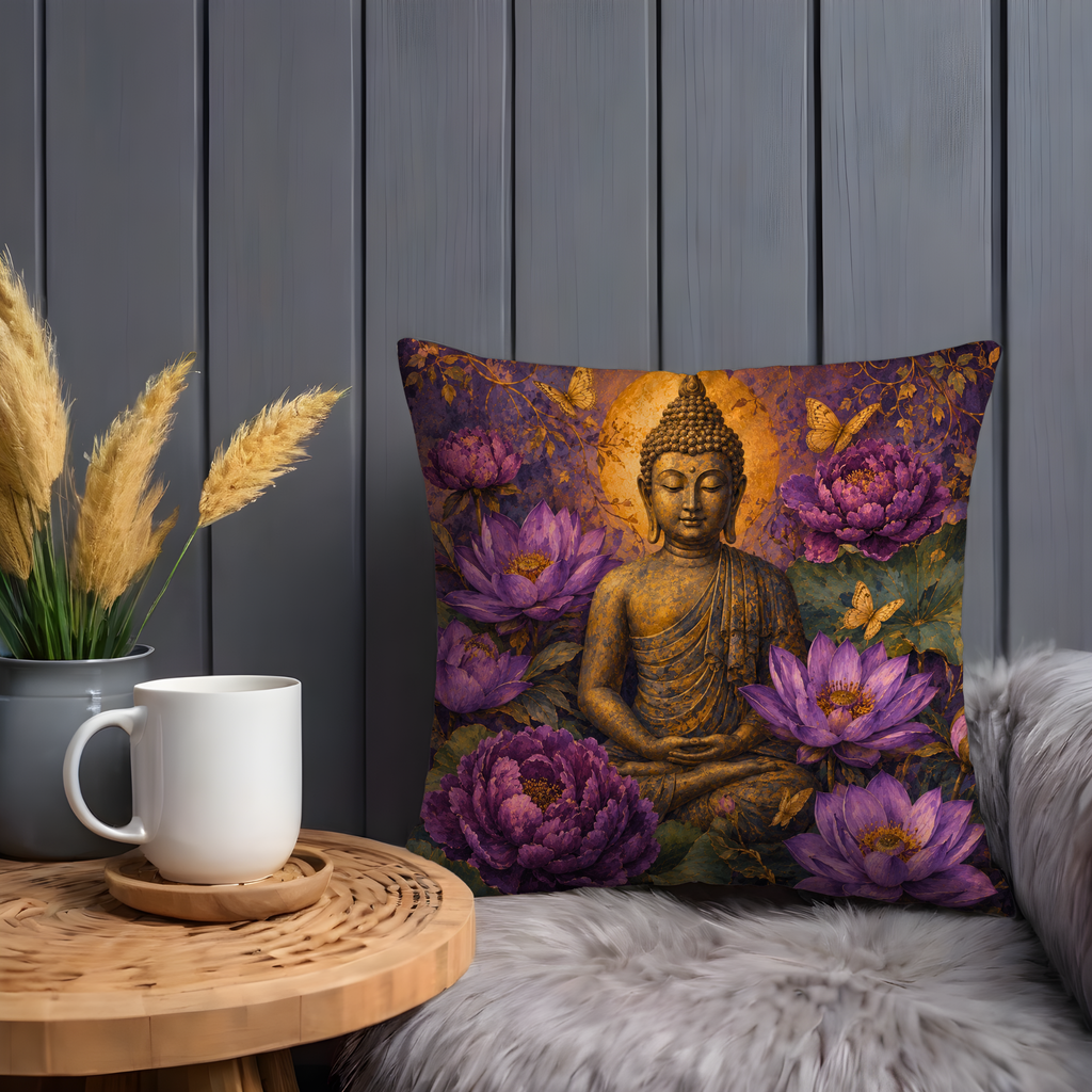 Buddha Statue Pillow Cover | Botanical Garden Setting