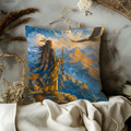 Figure with Eagle Pillow Cover | Mountainous Landscape at Sunrise