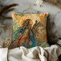 Woman with Wolf Pillow Cover | Mystical, Ethereal, Nature- Setting Under a Large Moon
