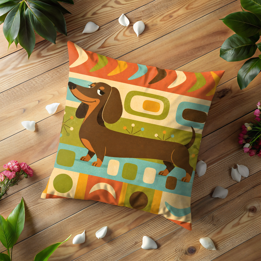 Dachshund Pillow Cover | Retro Mid Century Geometric Dog Decor