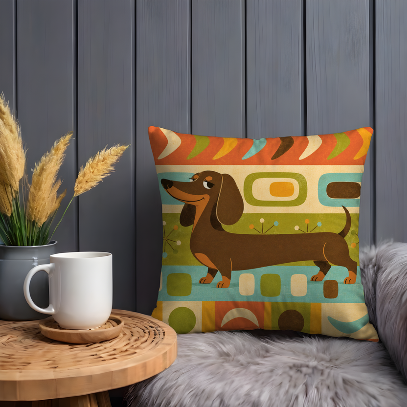 Dachshund Pillow Cover | Retro Mid Century Geometric Dog Decor
