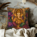 Ganesha Pillow Cover | Ornate Gold and Floral Background