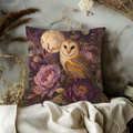 Owl Pillow Cover | Nocturnal Floral Scene with a Full Moon