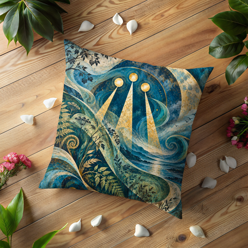 Awen Pillow Cover | Celestial Coastal Symbol Landscape
