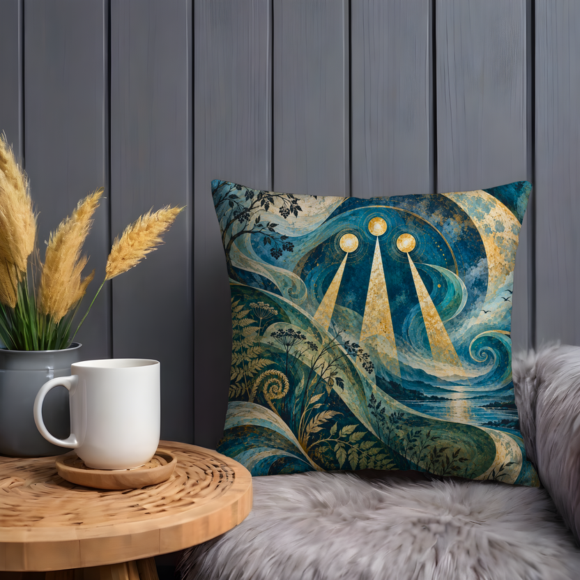 Awen Pillow Cover | Celestial Coastal Symbol Landscape