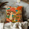 Mushroom Pillow Cover | Retro Sunburst Landscape
