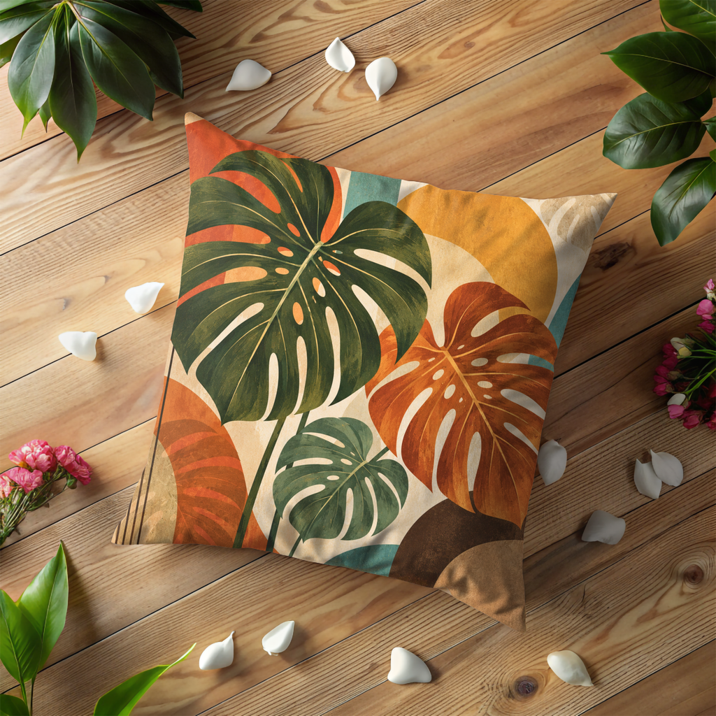 Monstera Pillow Cover | Mid Century Leaf Arches