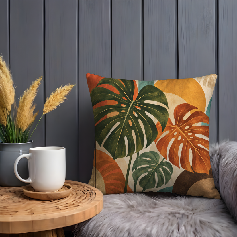 Monstera Pillow Cover | Mid Century Leaf Arches