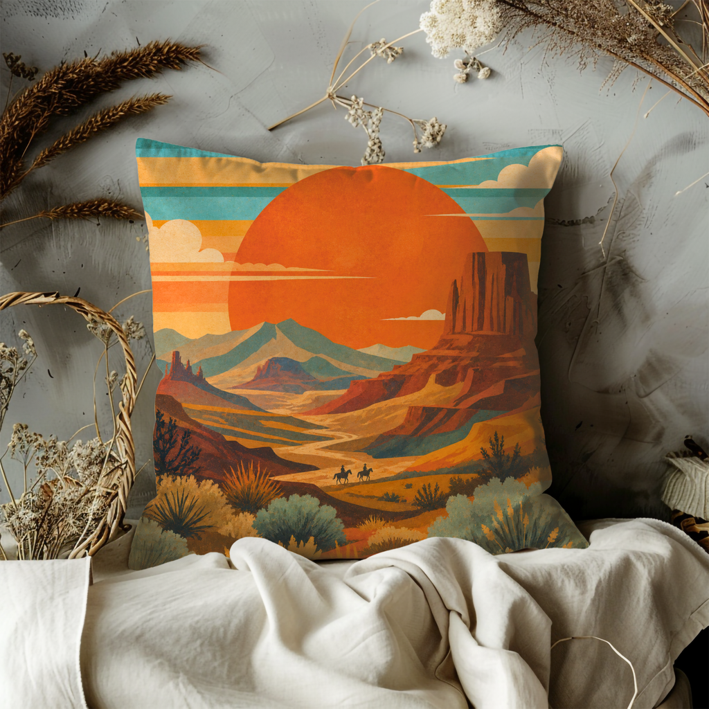 Desert Mesa Pillow Cover | Horseback Sunset Riders