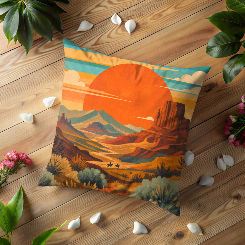 Desert Mesa Pillow Cover | Horseback Sunset Riders