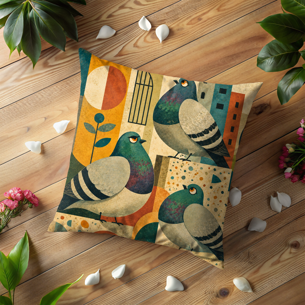 Pigeon Pillow Cover | Geometric Urban Birds